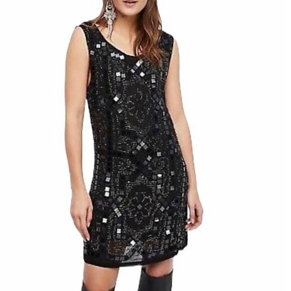 NWT Free People Embellished Speakeasy black mini Dress Size 4 - Picture 2 of 8